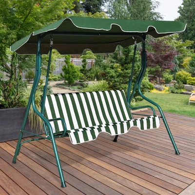Tangkula 3-Seats Outdoor Glider Hammock With Adjustable Waterproof Canopy Aluminum Frame Patio Swing Chair 2 Tangkula 3-Seats Outdoor Glider Hammock With Adjustable Waterproof Canopy Aluminum Frame Patio Swing Chair - Image 2