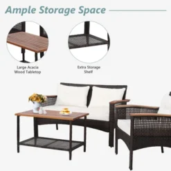 Tangkula 4PCS Rattan Patio Furniture Set Acacia Wood Outdoor Conversation Set W/ Cushions -Tangkula Shop GUEST 75bc9afe 4ea4 4e7d 8f01 89f5611edc33