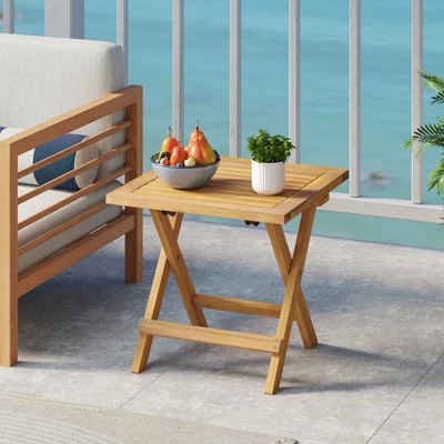 Tangkula 2-Piece Acacia Wood Outdoor Folding Side Table - Portable Patio Bistro Set 2 Tangkula 2-Piece Acacia Wood Outdoor Folding Side Table - Portable Patio Bistro Set - Image 2