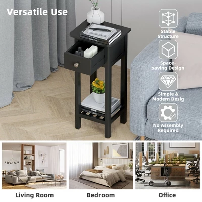 Tangkula 2 Tier End Bedside Sofa Side Table With Drawer Shelf Acacia Wood Nightstand Black 6 Tangkula 2 Tier End Bedside Sofa Side Table With Drawer Shelf Acacia Wood Nightstand Black - Image 6