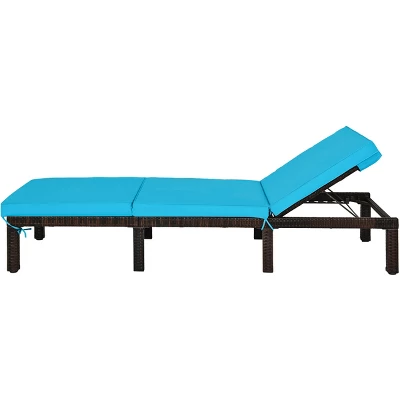 Tangkula 2-Piece Outdoor Rattan Chaise Lounge Set with Turquoise Cushions 3 Tangkula 2-Piece Outdoor Rattan Chaise Lounge Set with Turquoise Cushions - Image 3