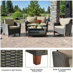 Tangkula 4PCS Cushioned Rattan Conversation Set W/ Coffee Table Patio Outdoor 16 Tangkula 4PCS Cushioned Rattan Conversation Set W/ Coffee Table Patio Outdoor -Tangkula Shop GUEST 76539aea c4ff 4118 8cbe d537943f3403