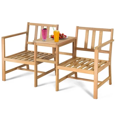 Tangkula 3 In 1 Patio Acacia Wood Table & Chairs Loveseat Bench With Coffee Table 3 Tangkula 3 In 1 Patio Acacia Wood Table & Chairs Loveseat Bench With Coffee Table - Image 3
