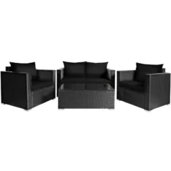 Tangkula 8PCS Rattan Patio Conversation Set Outdoor Furniture Set W/ Black Cushions -Tangkula Shop GUEST 76eb98d8 362a 4727 95db 6603bb5802ac