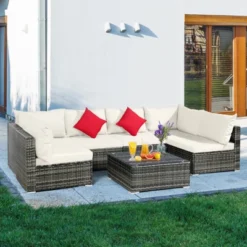 Tangkula 7 PCS Outdoor Patio Furniture Set All-Weather PE Rattan Sofa Set W/Coffee Table & Cushions -Tangkula Shop GUEST 7704d4cb 3e09 4c33 bc2c 94cba503a759