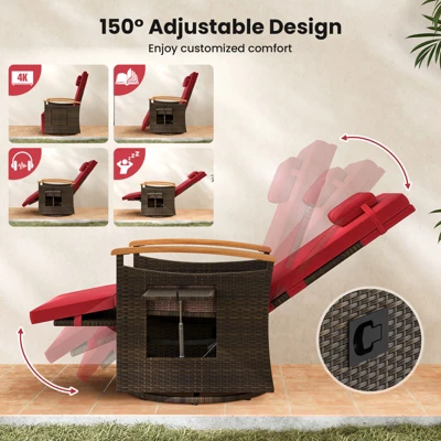 Tangkula Set Of 2 Outdoor 360° Swivel Rattan Recliner Chair Patio Wicker Chaise Lounge Chair 3 Tangkula Set Of 2 Outdoor 360° Swivel Rattan Recliner Chair Patio Wicker Chaise Lounge Chair - Image 3