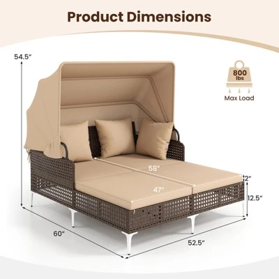 Tangkula Outdoor Daybed with Retractable Canopy & Cushioned Double Lounger 8 Tangkula Outdoor Daybed with Retractable Canopy & Cushioned Double Lounger - Image 8