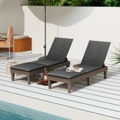 Tangkula 2PCS Patio Lounge Chair Recliner Chair W/ 3-Position Adjustable Backrest & Cushion Brown & Gray