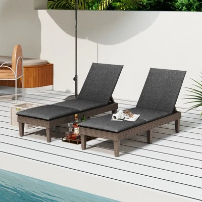 Tangkula 2PCS Patio Lounge Chair Recliner Chair W/ 3-Position Adjustable Backrest & Cushion Brown & Gray 1 Tangkula 2PCS Patio Lounge Chair Recliner Chair W/ 3-Position Adjustable Backrest & Cushion Brown & Gray