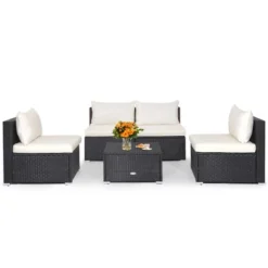 Tangkula 5PCS Patio Outdoor Rattan Sofa Conversation Set W/ Seat & Back Cushions Off White -Tangkula Shop GUEST 777bfbb4 cd28 4f6f b250 ab5ccc8acc69