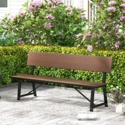 Tangkula Patio 4-Person Bench, 72 Inch Extra Long Bench W/ All-Weather HDPE Seat & Back, Heavy-Duty Metal Support For 1100 Lbs Max Load