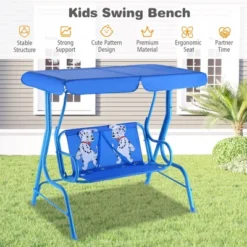 Tangkula Kids Blue Patio Porch Swing with Safety Belt and Adjustable Canopy -Tangkula Shop GUEST 77f30ce9 b853 4048 8f3d 695103a0056e