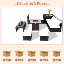 Tangkula 9-Piece Outdoor Wicker Sectional Set with Gas Fire Pit Table -Tangkula Shop GUEST 7819ae60 1d23 4fee 878d fe6139aef87f