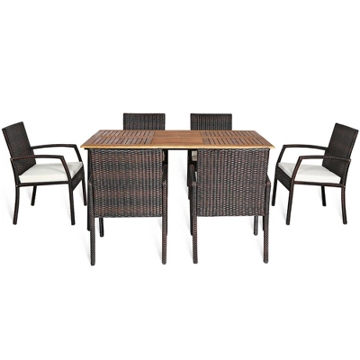 Tangkula 7-Piece Outdoor Dining Set with Acacia Wood Tabletop & 6 Cushioned Chairs 10 Tangkula 7-Piece Outdoor Dining Set with Acacia Wood Tabletop & 6 Cushioned Chairs - Image 10