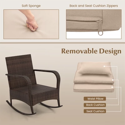 Tangkula 3PCS Outdoor Rocking Set Rattan Rocker Chairs W/ Tempered Glass Coffee Table Wicker Rocker Set 4 Tangkula 3PCS Outdoor Rocking Set Rattan Rocker Chairs W/ Tempered Glass Coffee Table Wicker Rocker Set - Image 4