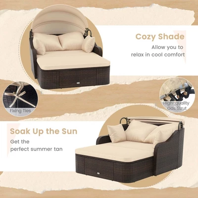 Tangkula Outdoor Daybed with Retractable Canopy and Modular Rattan Seating 1 Tangkula Outdoor Daybed with Retractable Canopy and Modular Rattan Seating