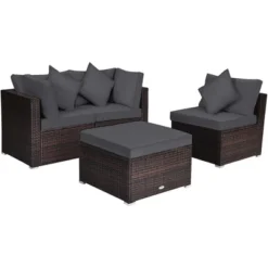 Tangkula 4PCS Rattan Patio Conversation Furniture Set Yard Outdoor W/ Grey Cushion -Tangkula Shop GUEST 7884c0ed 2168 43c7 bdec fe107fe1b053
