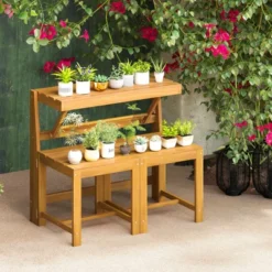 Tangkula 3-in-1 Acacia Wood Convertible Loveseat & Outdoor Table Set -Tangkula Shop GUEST 788d9ecb a68d 4592 b942 27a92c7d655a