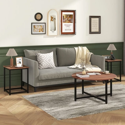 Tangkula Round Nesting Table Set Of 3 Modern / Farmhouse Coffee Table W/2 End Tables 2 Tangkula Round Nesting Table Set Of 3 Modern / Farmhouse Coffee Table W/2 End Tables - Image 2