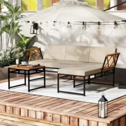 Tangkula 3-Piece L-Shaped Acacia Wood Patio Furniture Set with Cushioned Sofa & Coffee Table -Tangkula Shop GUEST 7967de40 d76b 493c a268 7b6187af911e