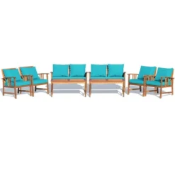 Tangkula 8pcs Wooden Patio Furniture Set Table & Sectional Sofa W/ Turquoise Cushion 19 Tangkula 8pcs Wooden Patio Furniture Set Table & Sectional Sofa W/ Turquoise Cushion -Tangkula Shop GUEST 79695874 48e5 4cdd 9c85 6914844b0f94