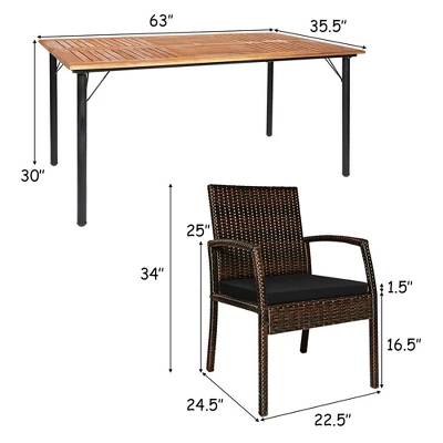 Tangkula 7PCS Patio Dining Furniture Set Yard W/ Wooden Tabletop Black Cushions 2 Tangkula 7PCS Patio Dining Furniture Set Yard W/ Wooden Tabletop Black Cushions - Image 2