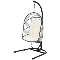 Tangkula Modern Rattan Hanging Egg Swing Chair W/Stand Foldable Cushioned Hammock Gray/Beige -Tangkula Shop GUEST 7985ad32 47c5 4d5b b456 7244b84775d4