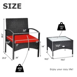 Tangkula 3 PCS Patio Wicker Rattan Furniture Set Coffee Table & 2 Rattan Chair W/ Cushion Red -Tangkula Shop GUEST 79922758 8d5f 433a b691 01e7e4b182ae