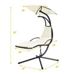 Tangkula Hanging Chaise Lounge Swing Chair with Canopy & Cushion