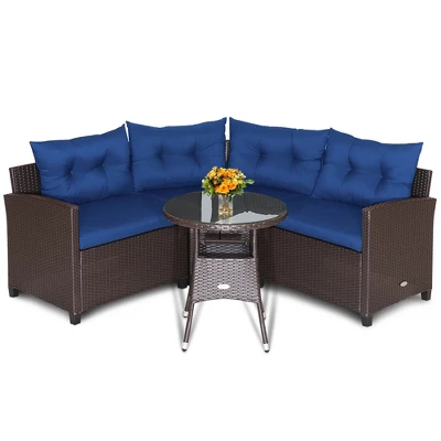 Tangkula 4-Piece Rattan Outdoor Furniture Set with Navy Cushions & Coffee Table 2 Tangkula 4-Piece Rattan Outdoor Furniture Set with Navy Cushions & Coffee Table - Image 2
