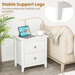 Tangkula 2PCS Modern Nightstand W/ Storage 2 Drawers And Support Legs For Bedroom White -Tangkula Shop GUEST 79fa0901 a20d 4cff 84c2 6c156ba8c126