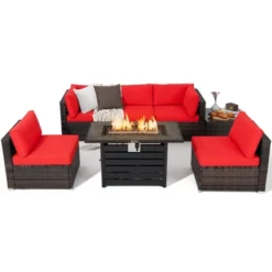 Tangkula 7PCS Patio Rattan Furniture Set 42" Fire Pit Table W/ Cover Cushioned -Tangkula Shop GUEST 7a3b1218 fc30 4704 a64f 9ddd8c9e353c