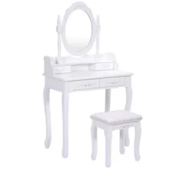 Tangkula Oval Mirror 4 Drawer Vanity Mirror Makeup Table W/ Cushioned Stool White 8 Tangkula Oval Mirror 4 Drawer Vanity Mirror Makeup Table W/ Cushioned Stool White -Tangkula Shop GUEST 7a5106dd fedd 4ad4 ac42 fea0b8a3c62d