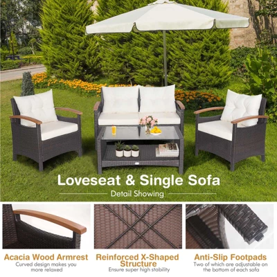 Tangkula 4-Piece Patio Rattan Furniture Set with Cushioned Seating 2 Tangkula 4-Piece Patio Rattan Furniture Set with Cushioned Seating - Image 2