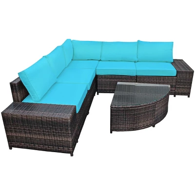 Tangkula 6-Piece Outdoor Rattan Conversation Set Sectional Sofa Set With Arc-Shaped Table 7 Tangkula 6-Piece Outdoor Rattan Conversation Set Sectional Sofa Set With Arc-Shaped Table - Image 7