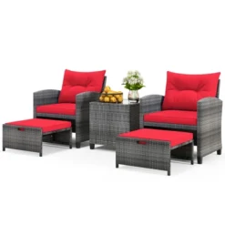 Tangkula 5-Piece Outdoor PE Rattan Conversation Set Wicker Patio Furniture Set With Cushion Ottoman & Coffee Table Red -Tangkula Shop GUEST 7a8c7527 753b 44e4 b395 9b6ec7fa8d16
