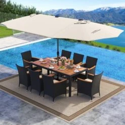 Tangkula 11-Piece Patio Dining Set with 15ft Double-Sided Umbrella & Base