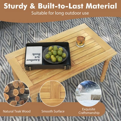 Tangkula Patio Coffee Table W/ Solid Teak Wood Structure Slatted Tabletop For Backyard 6 Tangkula Patio Coffee Table W/ Solid Teak Wood Structure Slatted Tabletop For Backyard - Image 6
