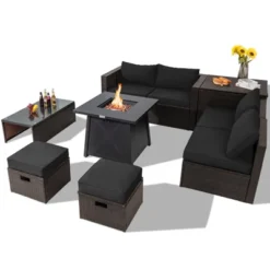 Tangkula 9PCS Outdoor Patio Furniture Set With 30" Propane Fire Pit Table PE Wicker Space-Saving Sectional Sofa Set W/ Storage Box & Cushions -Tangkula Shop GUEST 7afd4ac9 419a 4ce2 ba1c 9ee5d0ddeed7