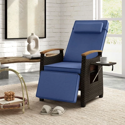 Tangkula Outdoor PE Wicker Recliner Lounge Chair with Side Table 2 Tangkula Outdoor PE Wicker Recliner Lounge Chair with Side Table - Image 2