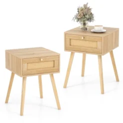 Tangkula 2 PCS Nightstand Bedside Sofa Table With Rattan Drawer For Bedroom & Living Room 17 Tangkula 2 PCS Nightstand Bedside Sofa Table With Rattan Drawer For Bedroom & Living Room -Tangkula Shop GUEST 7b3befdc b969 4b56 984f b6992803205a