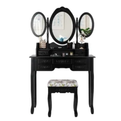Tangkula Tri-Folding Mirror Vanity Makeup Set Dressing Table & Stool Unit W/ 7 Drawer 11 Tangkula Tri-Folding Mirror Vanity Makeup Set Dressing Table & Stool Unit W/ 7 Drawer -Tangkula Shop GUEST 7b46e1a1 f79d 4802 968a 2b735d15a0ea