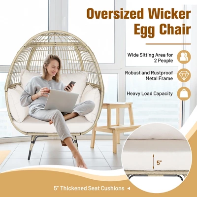 Tangkula Patio Rattan Oversized Wicker Egg Chair Stationary Lounge Basket W/ 4 Soft Cushions 5 Tangkula Patio Rattan Oversized Wicker Egg Chair Stationary Lounge Basket W/ 4 Soft Cushions - Image 5
