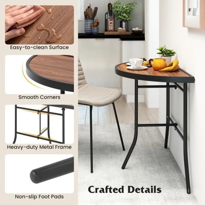 Tangkula 2-Piece Half-Round Folding Event Tables with Metal Frame - Brown 5 Tangkula 2-Piece Half-Round Folding Event Tables with Metal Frame - Brown - Image 5