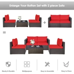 Tangkula 4PCS Rattan Corner Sofa Set Patio Outdoor Furniture Set W/ Red Cushions -Tangkula Shop GUEST 7c21a31d 0133 4ec5 85fe 894930952302