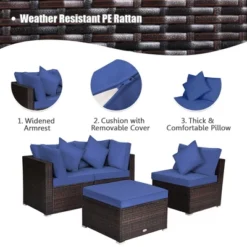 Tangkula 4PCS Rattan Patio Conversation Furniture Set Yard Outdoor W/ Navy Cushion -Tangkula Shop GUEST 7c337cb6 9d50 4fd1 a9b7 6f224832e4eb