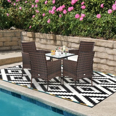 Tangkula 4 PCS Outdoor Rattan Dining Chair Set with Zippered Cushions 1 Tangkula 4 PCS Outdoor Rattan Dining Chair Set with Zippered Cushions