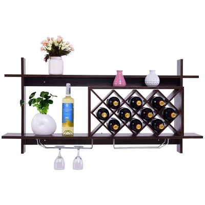 Tangkula Wall Mount Drinks Rack Organizer With Glass Holder & Storage Shelf Home Decoration 5 Tangkula Wall Mount Drinks Rack Organizer With Glass Holder & Storage Shelf Home Decoration - Image 5