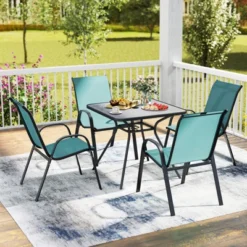 Tangkula Set Of 4 Stackable Patio Chairs All Weather Resistant Breathable & Quick-Dry Fabric Outdoor Dining Chairs W/Armrests Turquoise Blue -Tangkula Shop GUEST 7ca80c1f 167f 4ad5 b04a adbb9d3db76b