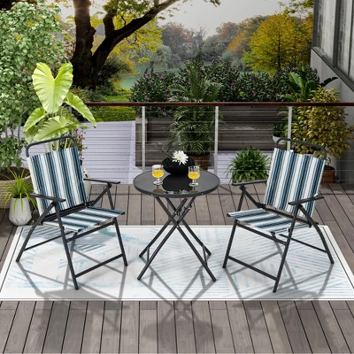 Tangkula 3-Piece Patio Folding Bistro Set with Glass Round Table 4 Tangkula 3-Piece Patio Folding Bistro Set with Glass Round Table - Image 4